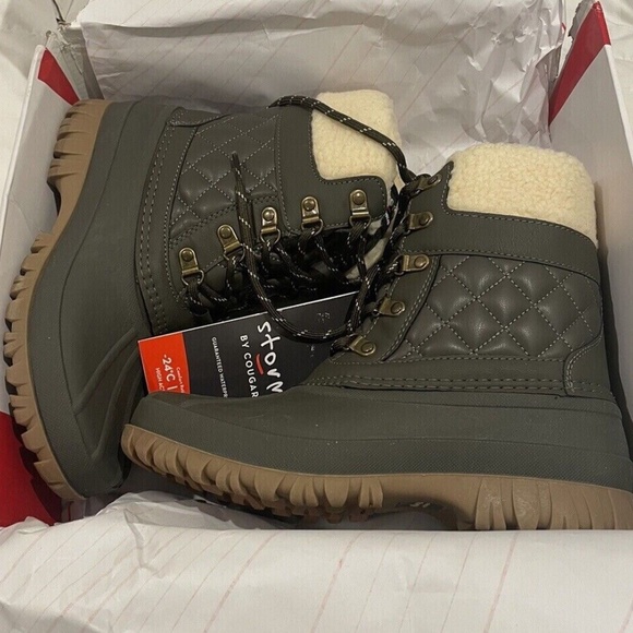 New Storm By Cougar Waterproof Lace Up Winter Boots Carlisle Quilted Olive NIB - Picture 3 of 6